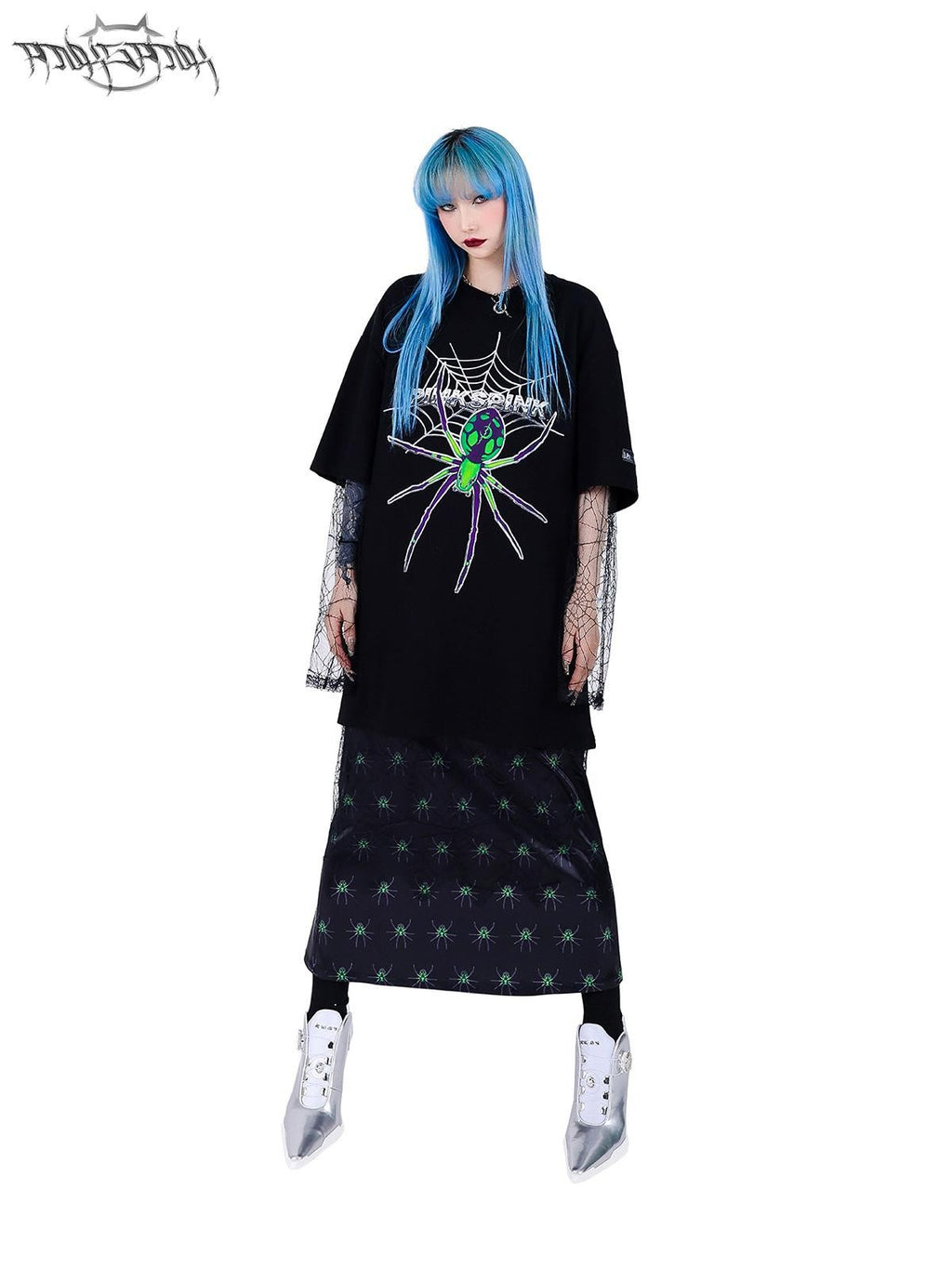 PINKSPINK Spiderweb Mesh Double Layered A Line Women's Mesh Midi Skirts