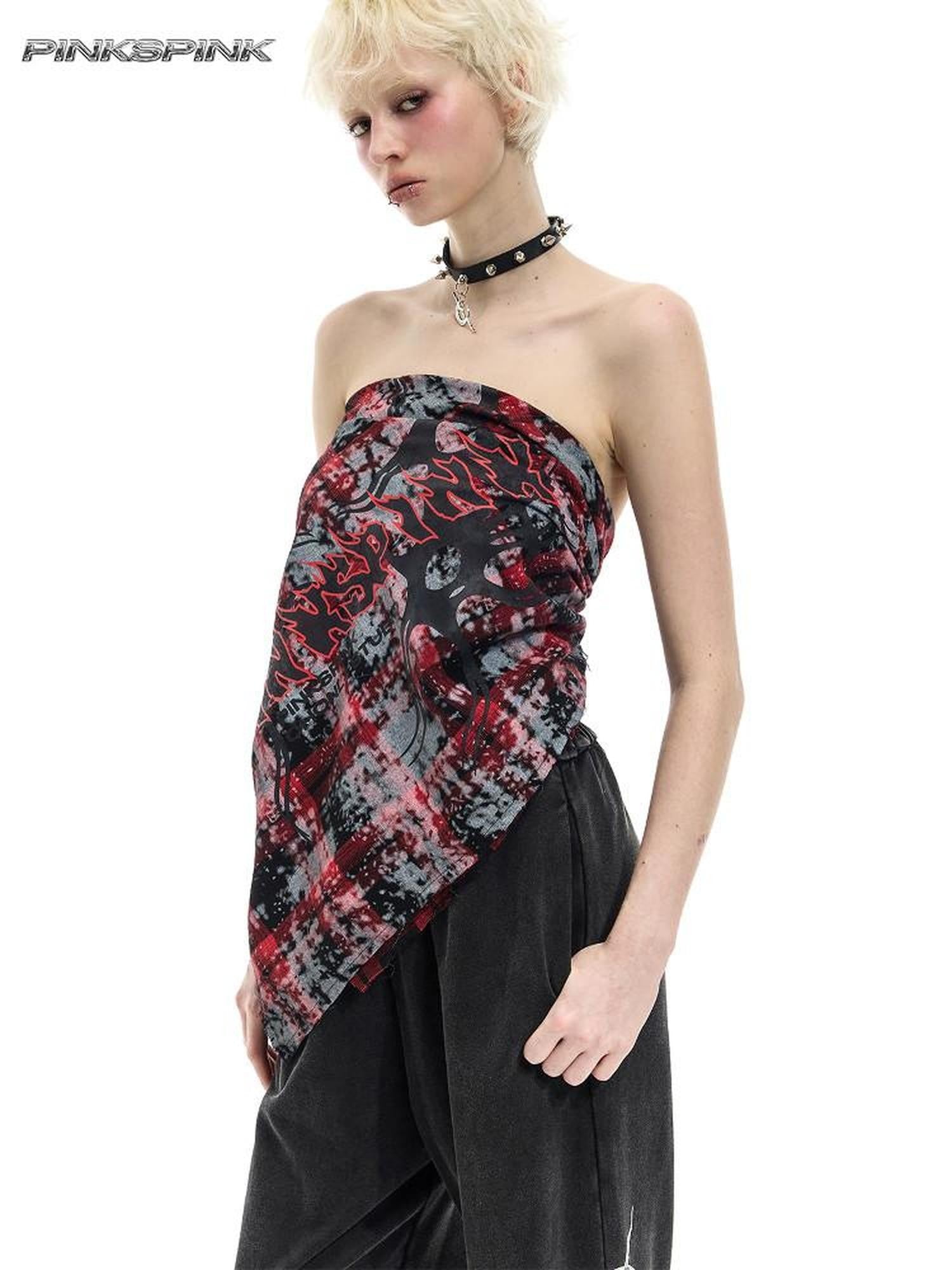 PINKSPINK Spray Painted Red Plaid Geometric Digital Print Women's Cotton Headdresses