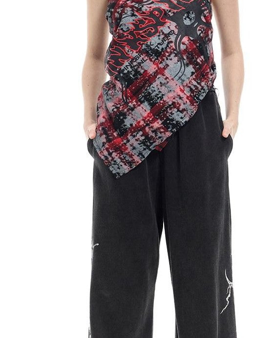 PINKSPINK Spray Painted Red Plaid Geometric Digital Print Women's Cotton Headdresses
