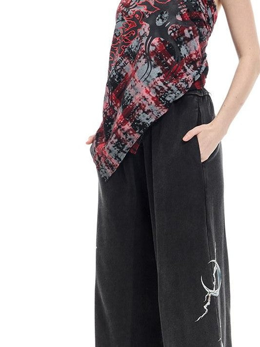 PINKSPINK Spray Painted Red Plaid Geometric Digital Print Women's Cotton Headdresses