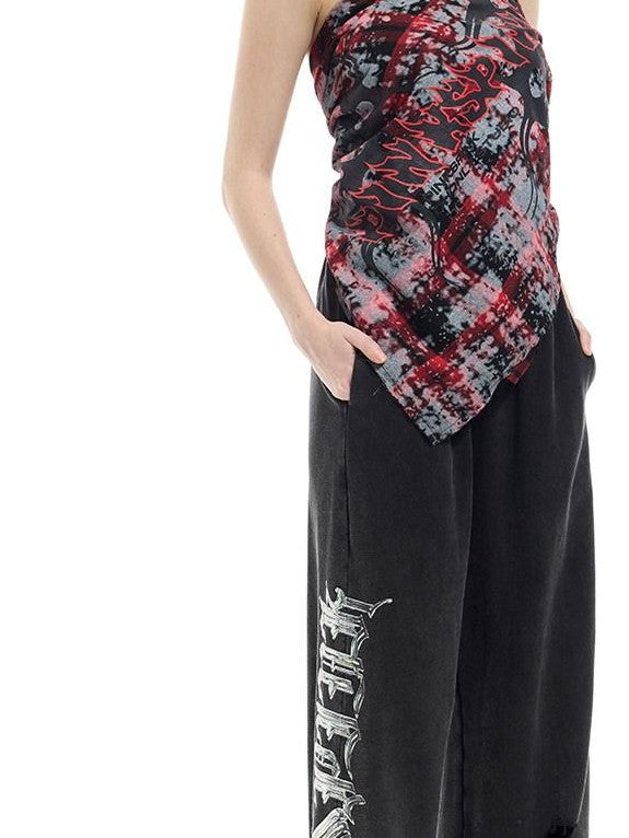 PINKSPINK Spray Painted Red Plaid Geometric Digital Print Women's Cotton Headdresses