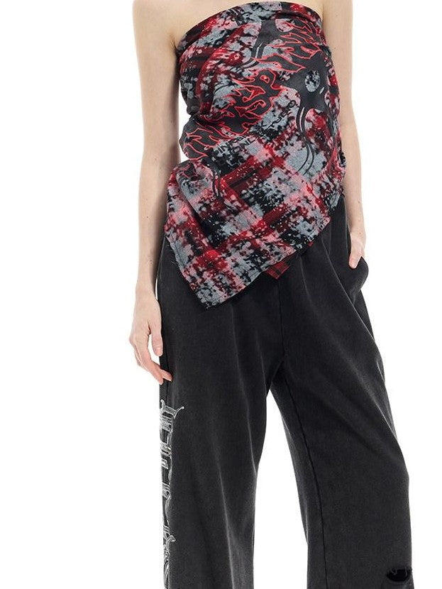 PINKSPINK Spray Painted Red Plaid Geometric Digital Print Women's Cotton Headdresses