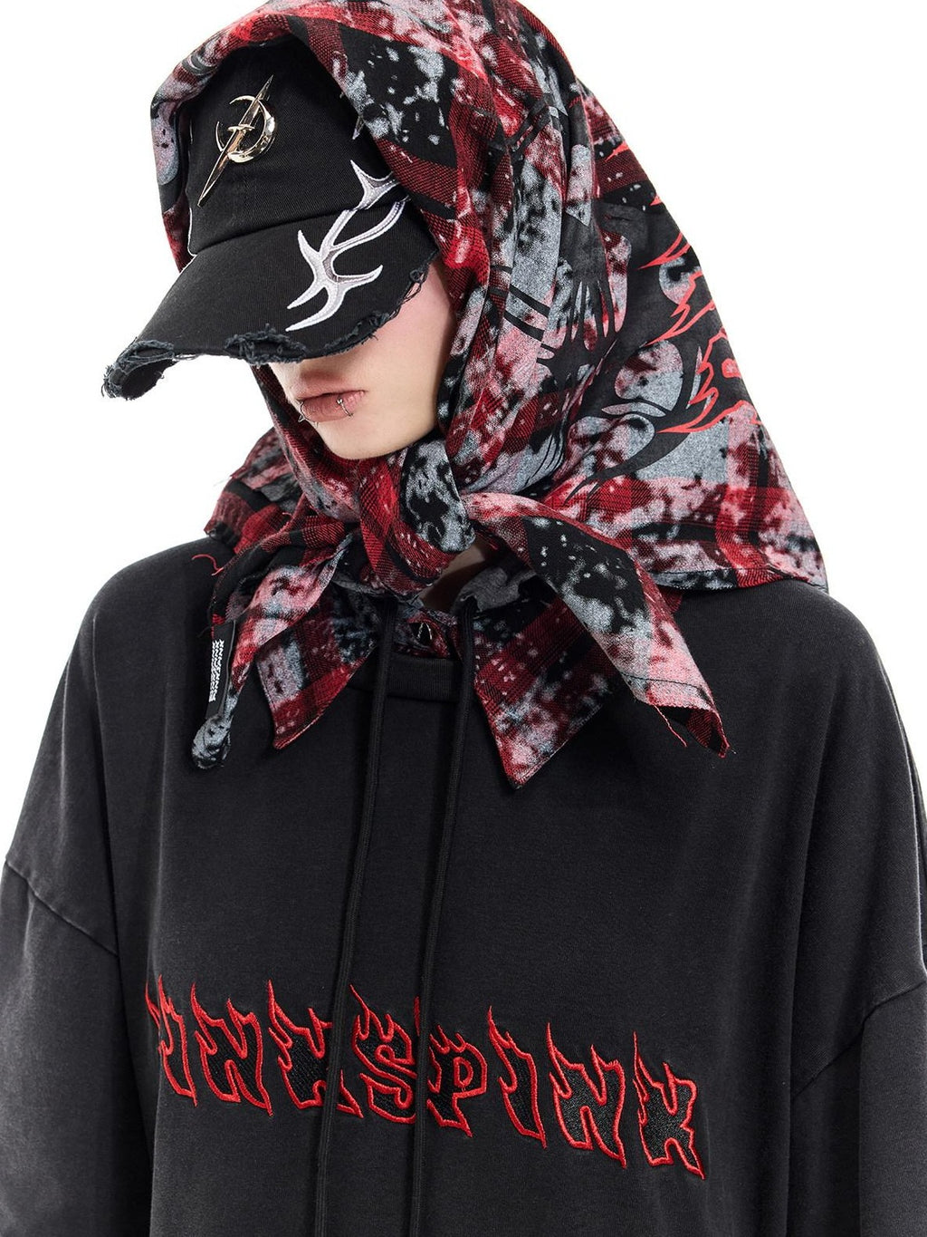 PINKSPINK Spray Painted Red Plaid Geometric Digital Print Women's Cotton Headdresses