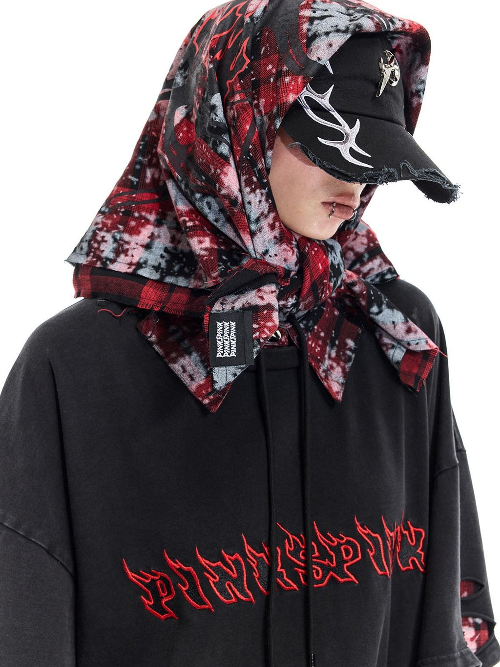 PINKSPINK Spray Painted Red Plaid Geometric Digital Print Women's Cotton Headdresses