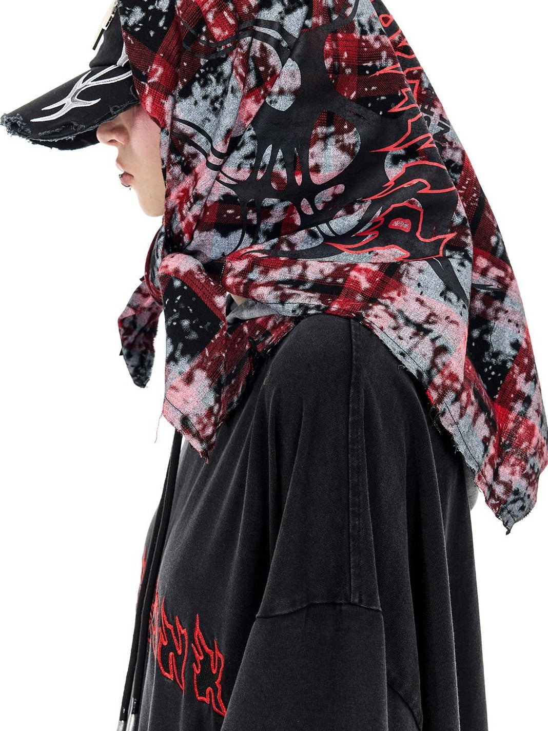 PINKSPINK Spray Painted Red Plaid Geometric Digital Print Women's Cotton Headdresses