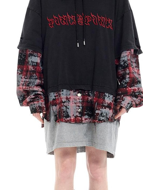PINKSPINK Spray Painted Red Plaid Geometric Digital Print Women's Cotton Headdresses