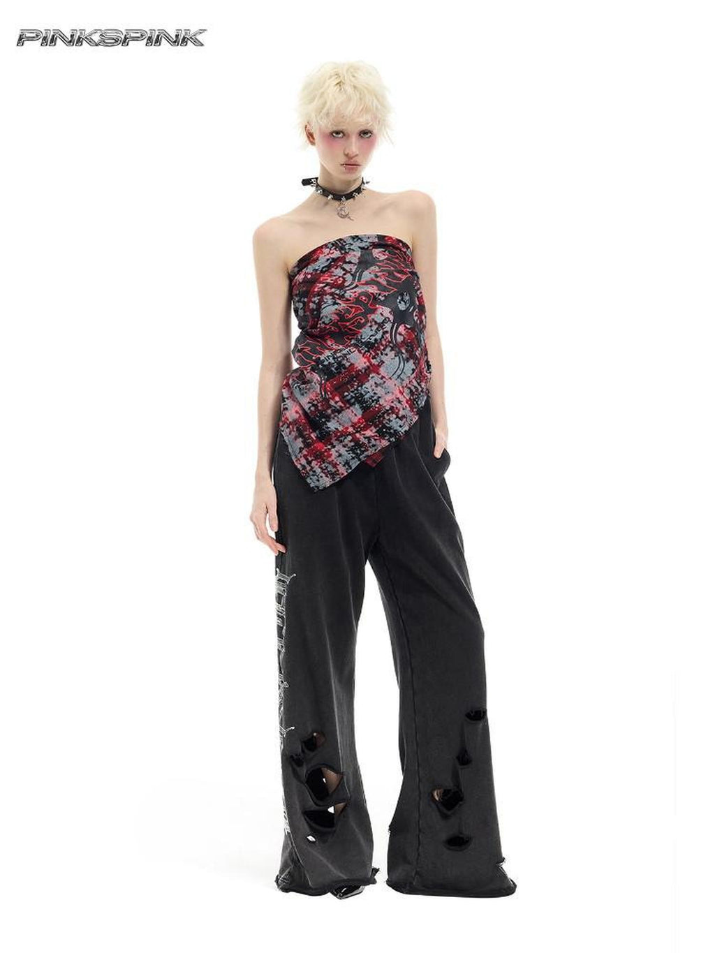 PINKSPINK Spray Painted Red Plaid Geometric Digital Print Women's Cotton Headdresses