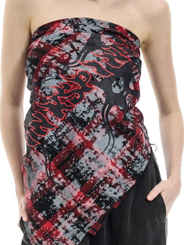 PINKSPINK Spray Painted Red Plaid Geometric Digital Print Women's Cotton Headdresses