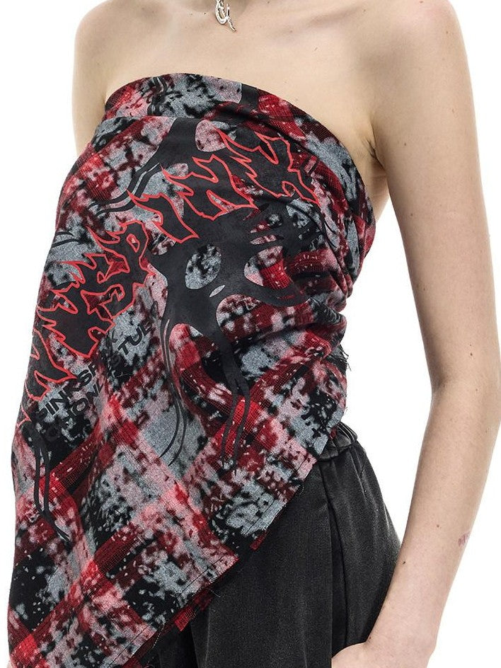 PINKSPINK Spray Painted Red Plaid Geometric Digital Print Women's Cotton Headdresses