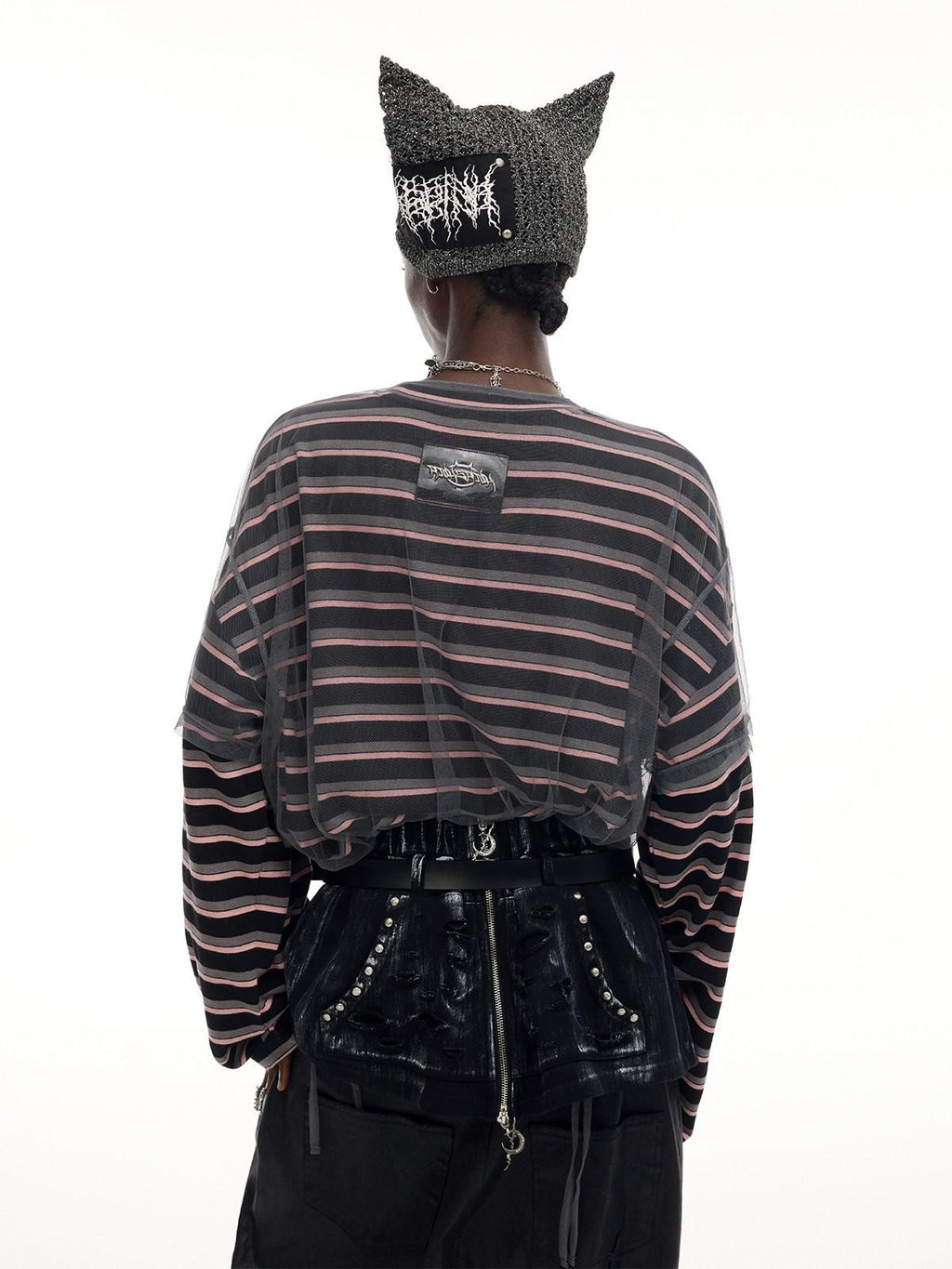 PINKSPINK Striped Applique Embroidery Distressed Punk Women's Cotton Long Sleeve T-shirts