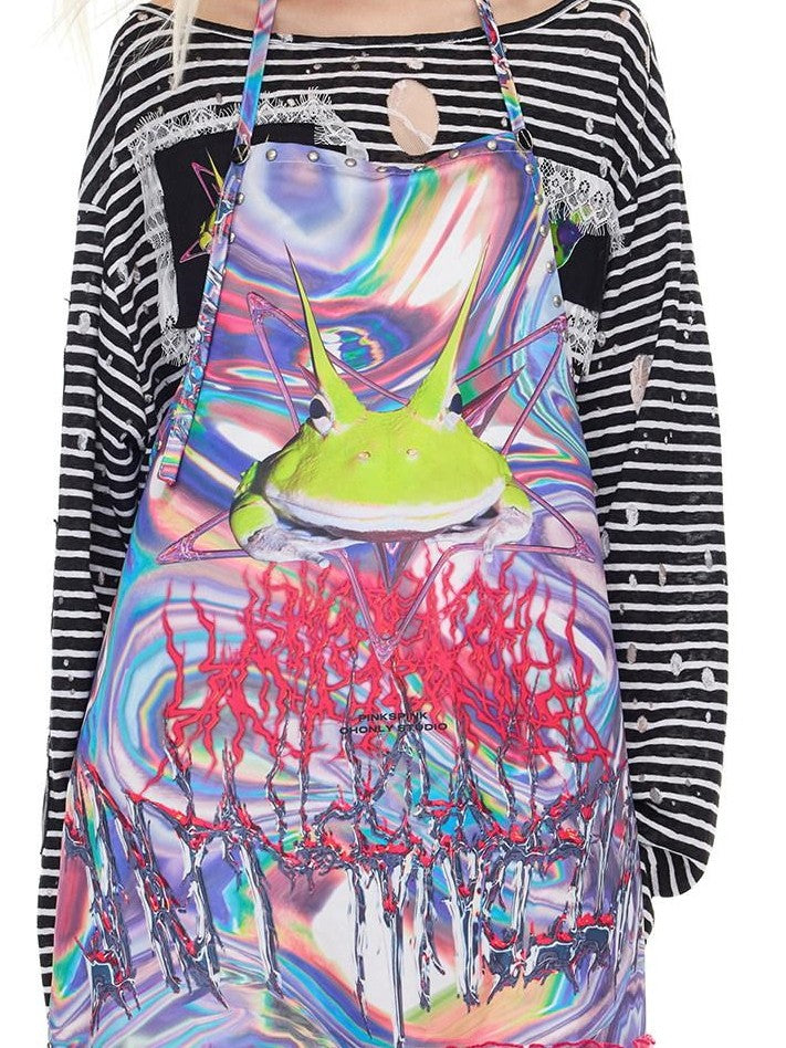 PINKSPINK Striped Lace Trim Punk Print Women's Cotton Long Sleeve T-shirts