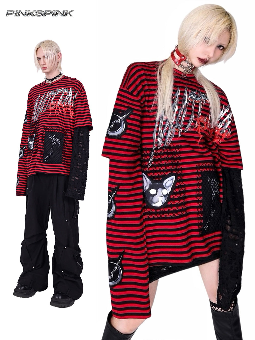 PINKSPINK_Striped_Patchwork_Embroidered_Ripped_Women's_Cotton_Long_Sleeve_T-shirts_680336459852_MISSTT