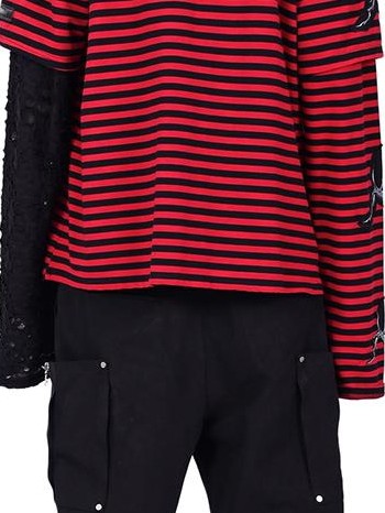 PINKSPINK Striped Patchwork Embroidered Ripped Women's Cotton Long Sleeve T-shirts