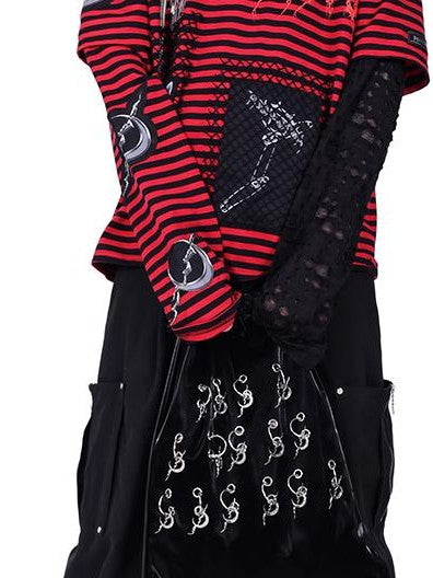 PINKSPINK Striped Patchwork Embroidered Ripped Women's Cotton Long Sleeve T-shirts