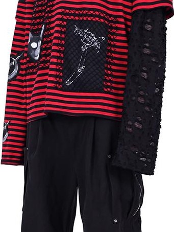 PINKSPINK Striped Patchwork Embroidered Ripped Women's Cotton Long Sleeve T-shirts