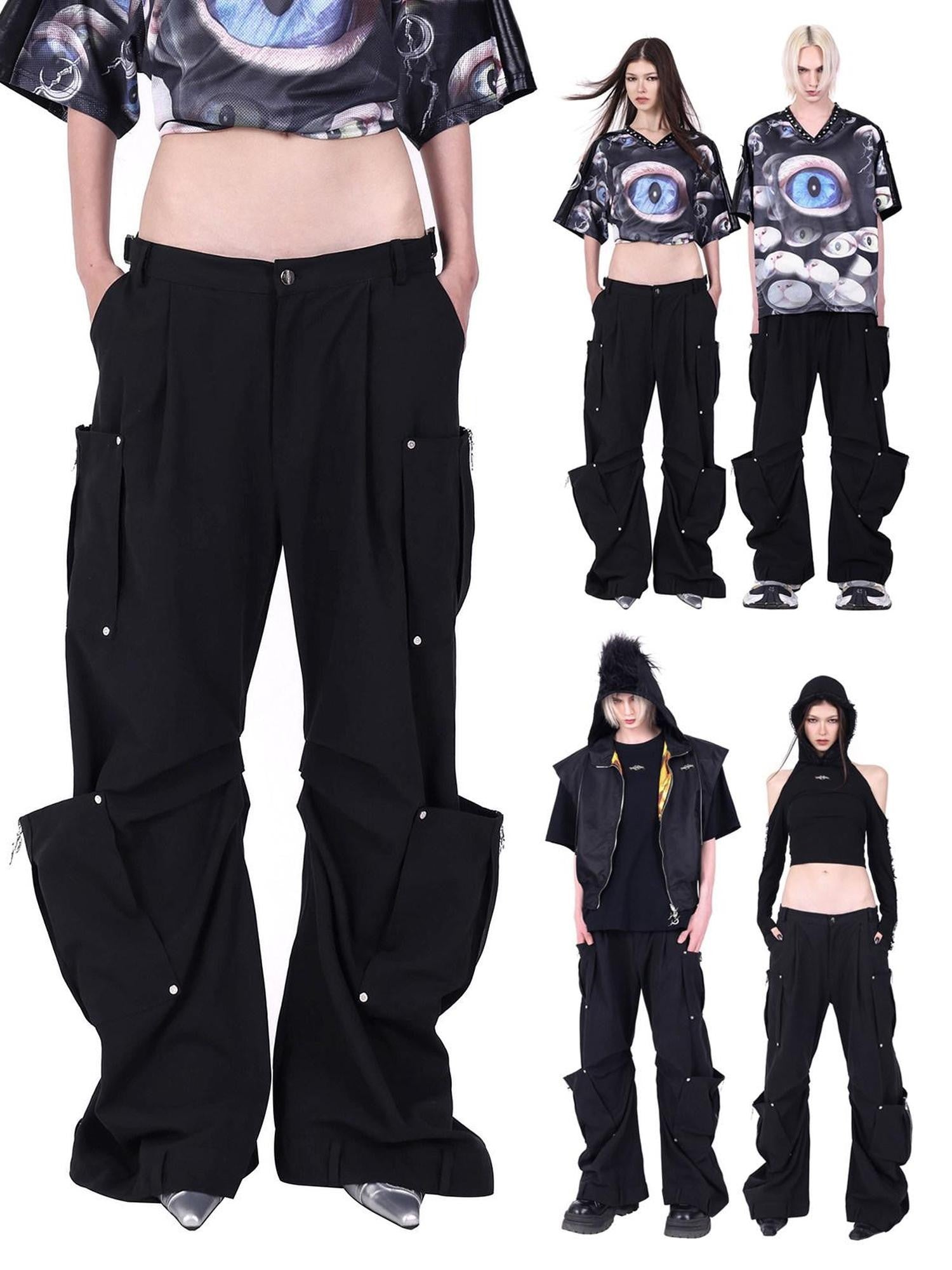 PINKSPINK Structured Pocket Adjustable Waist Zipper Street Women's Cotton Flare Pants