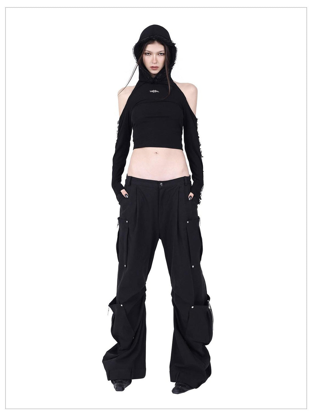 PINKSPINK Structured Pocket Adjustable Waist Zipper Street Women's Cotton Flare Pants