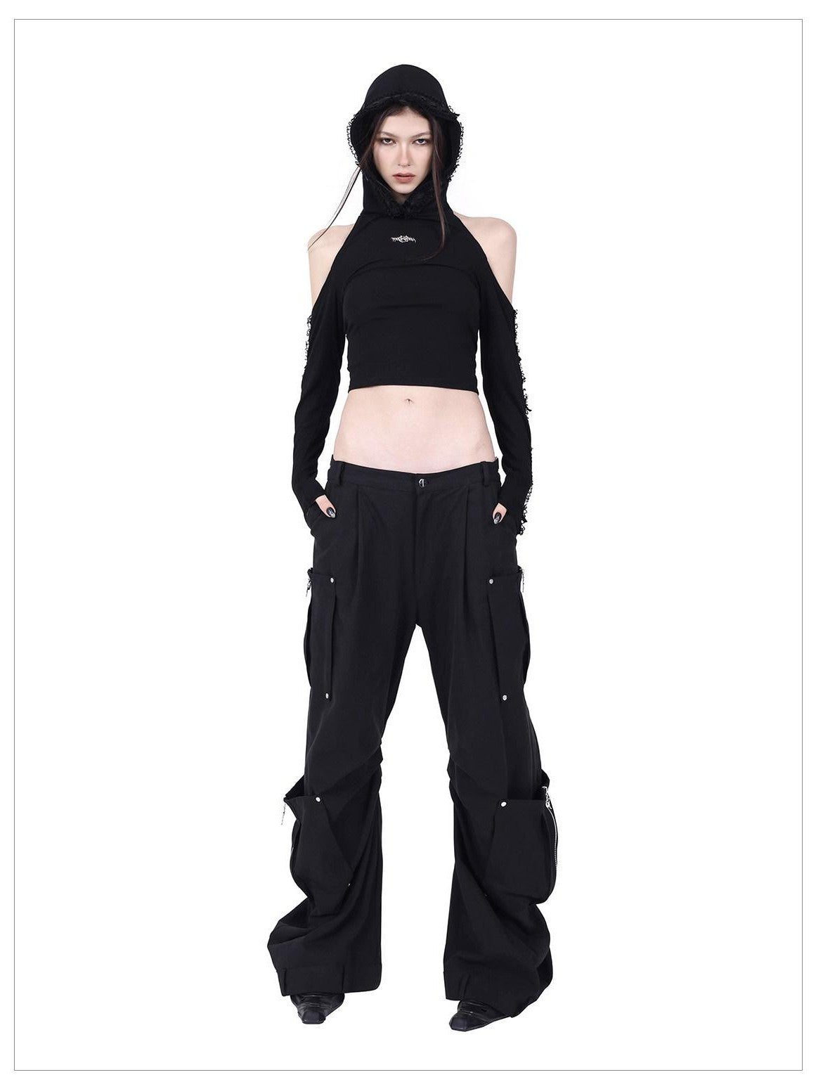 PINKSPINK Structured Pocket Adjustable Waist Zipper Street Women's Cotton Flare Pants