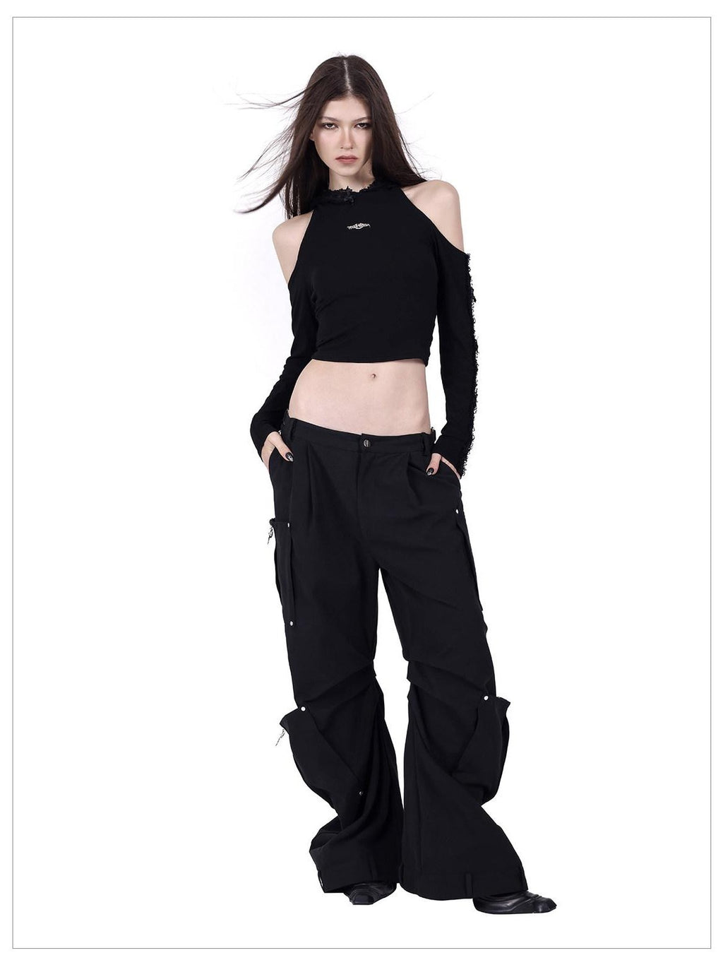 PINKSPINK Structured Pocket Adjustable Waist Zipper Street Women's Cotton Flare Pants