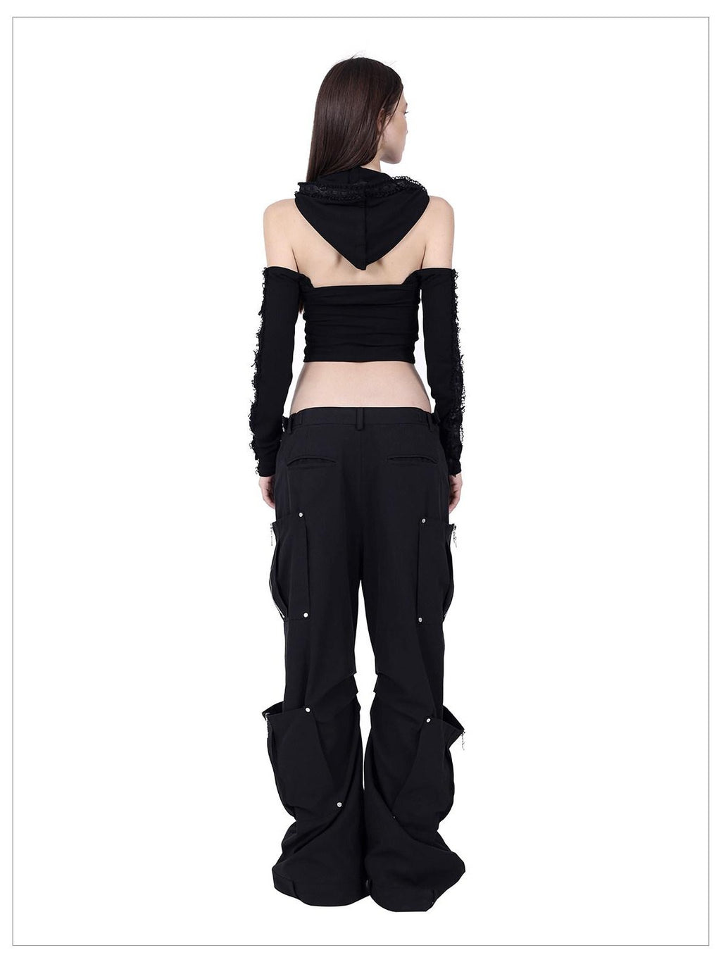 PINKSPINK Structured Pocket Adjustable Waist Zipper Street Women's Cotton Flare Pants
