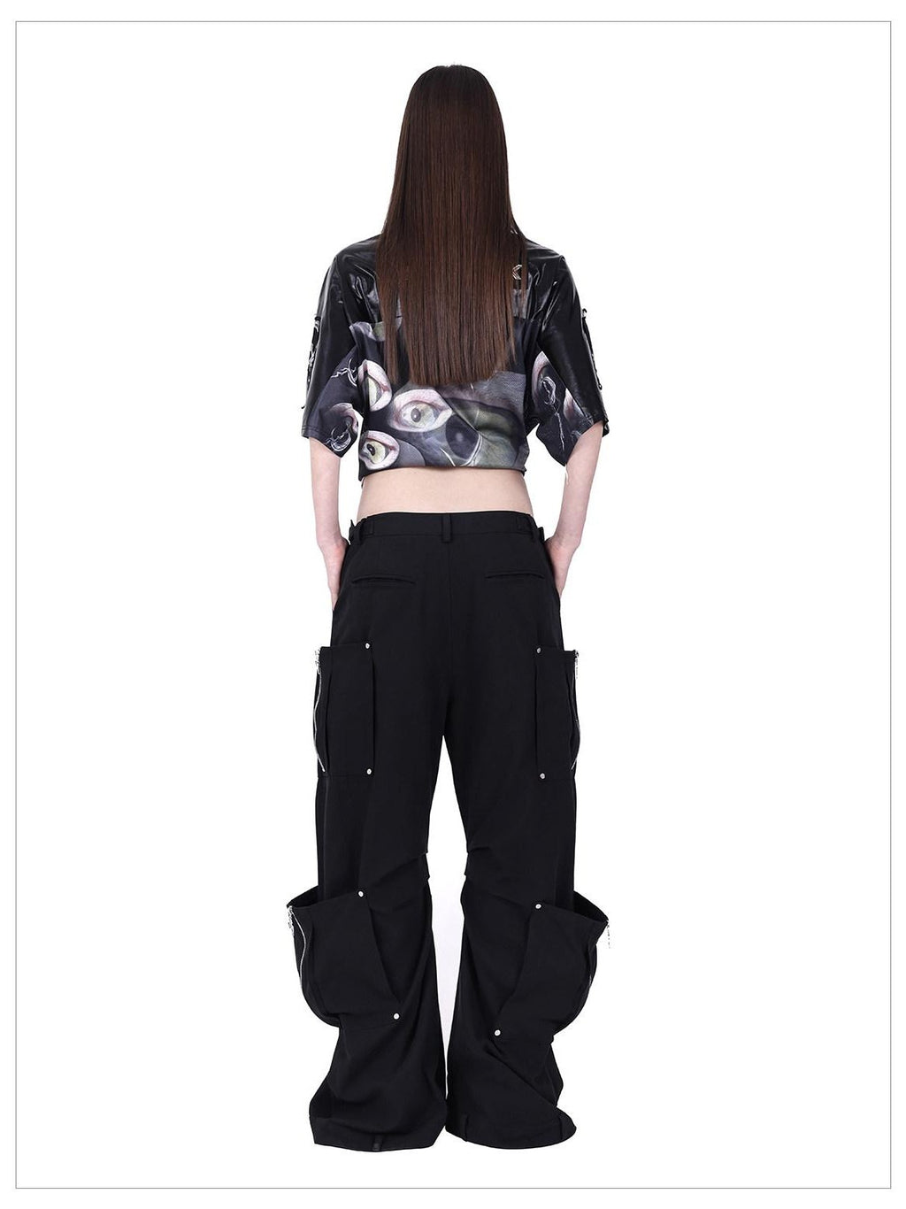 PINKSPINK Structured Pocket Adjustable Waist Zipper Street Women's Cotton Flare Pants
