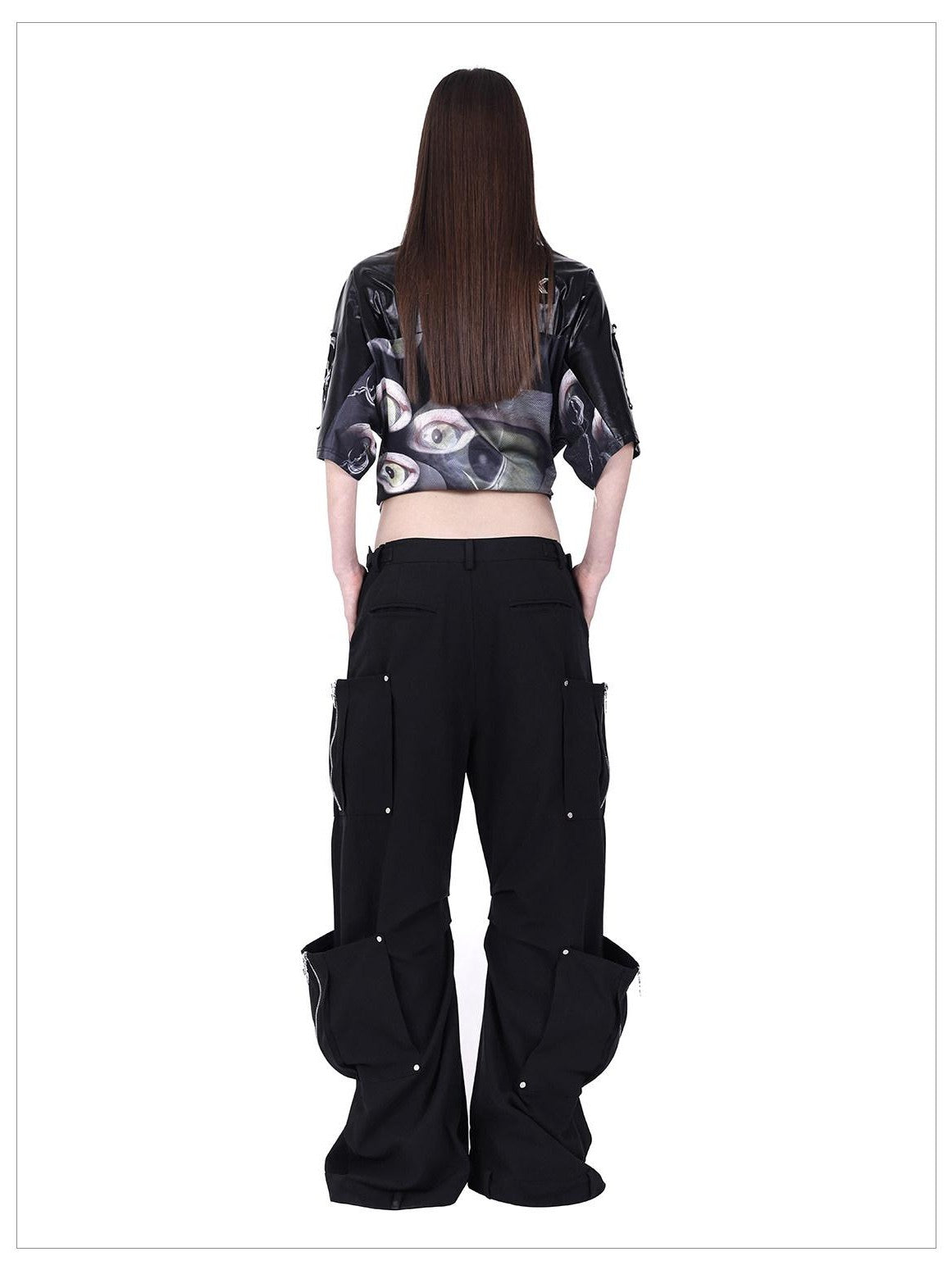 PINKSPINK Structured Pocket Adjustable Waist Zipper Street Women's Cotton Flare Pants