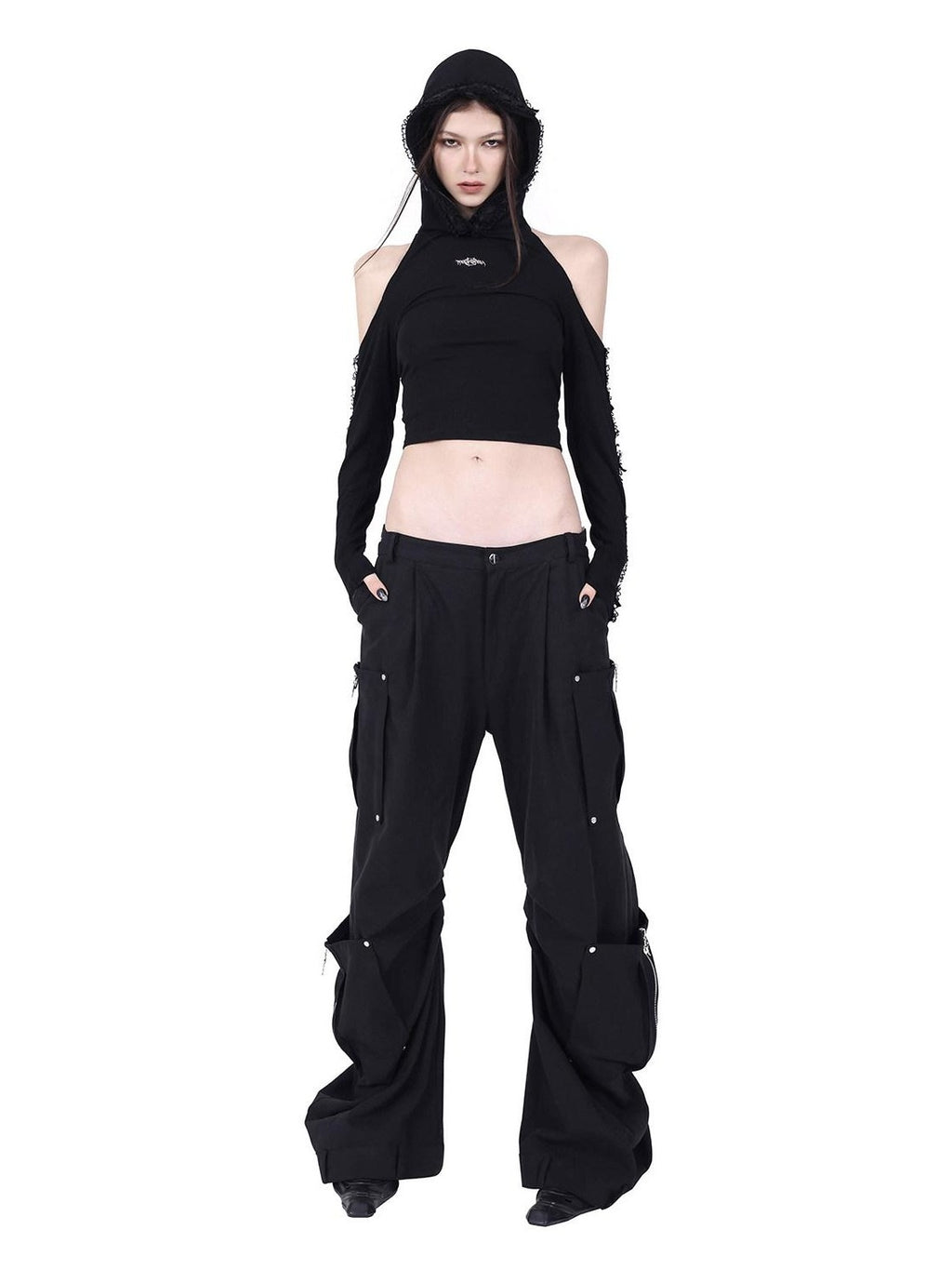 PINKSPINK Structured Pocket Low Rise Adjustable Waist Zip Women's Flare Pants