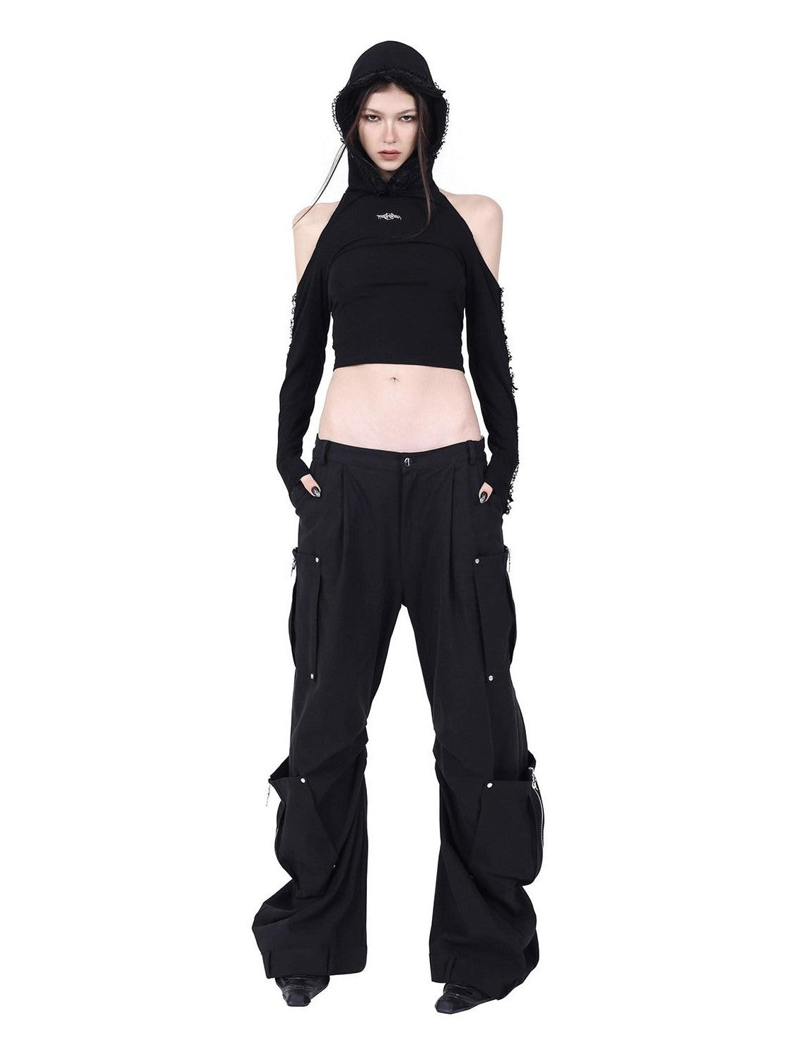 PINKSPINK Structured Pocket Low Rise Adjustable Waist Zip Women's Flare Pants