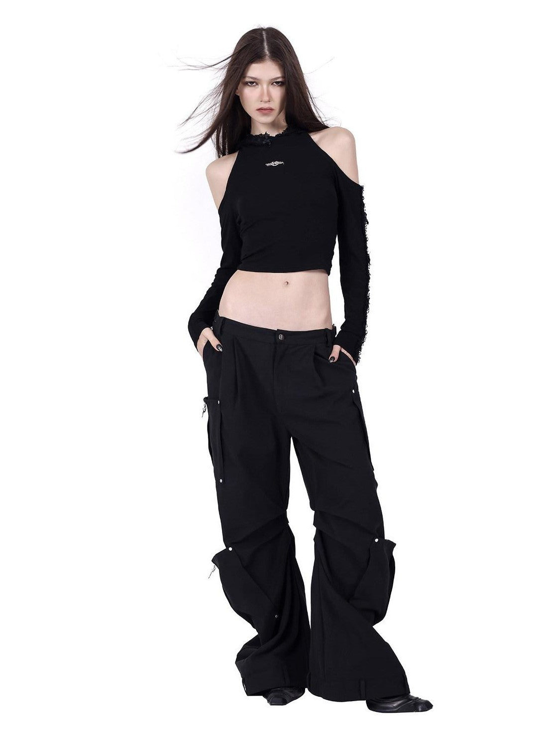 PINKSPINK Structured Pocket Low Rise Adjustable Waist Zip Women's Flare Pants