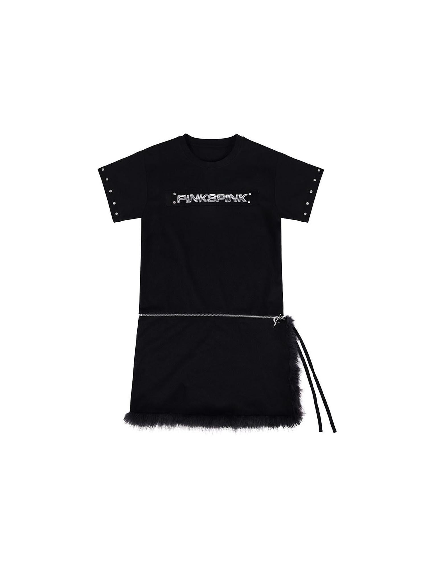 PINKSPINK Studded Deconstructed Zipper Split Women's Mesh Short Sleeve T-shirts