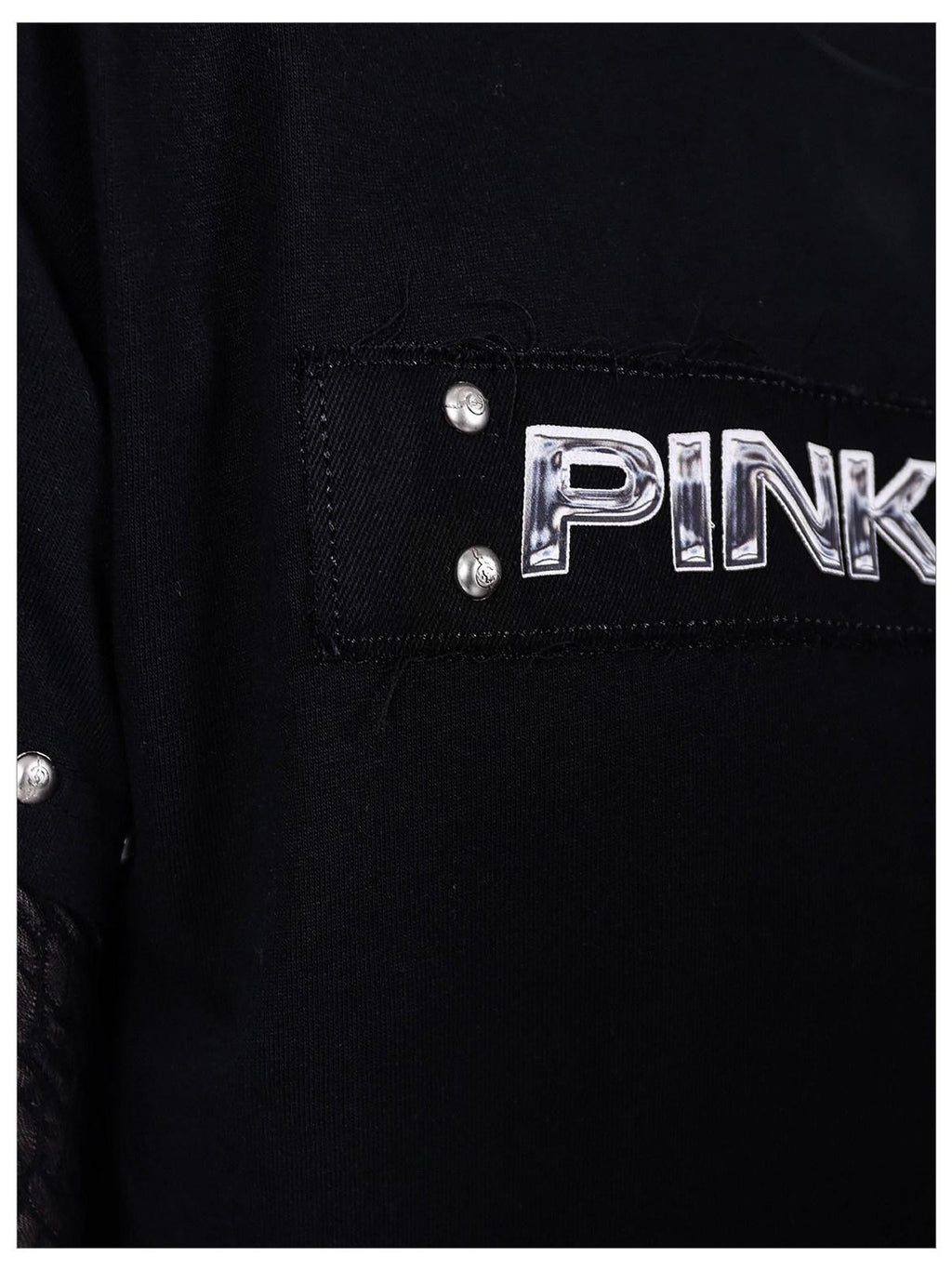 PINKSPINK Studded Deconstructed Zipper Split Women's Mesh Short Sleeve T-shirts