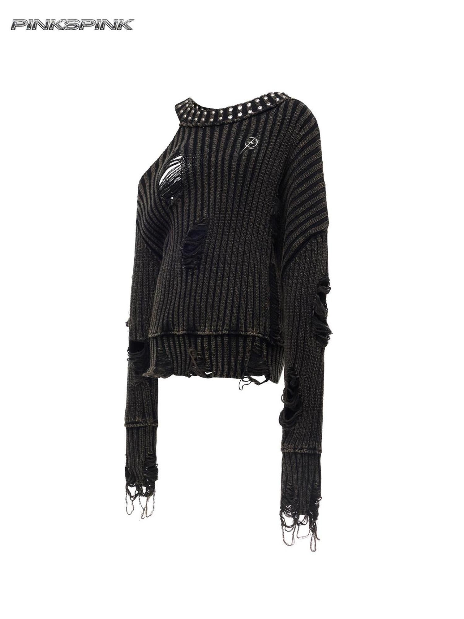 PINKSPINK Studded Distressed Beaded Women's Acrylic Off-shoulder Sweaters