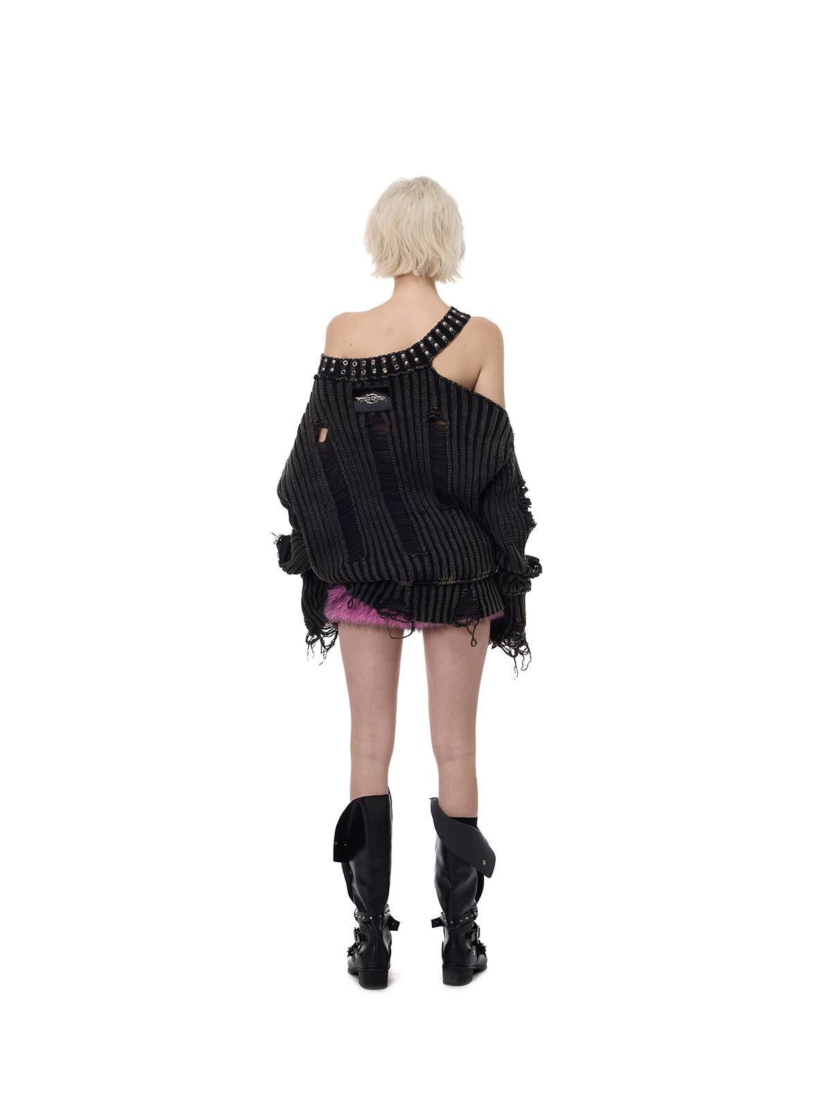 PINKSPINK Studded Distressed Beaded Women's Acrylic Off-shoulder Sweaters