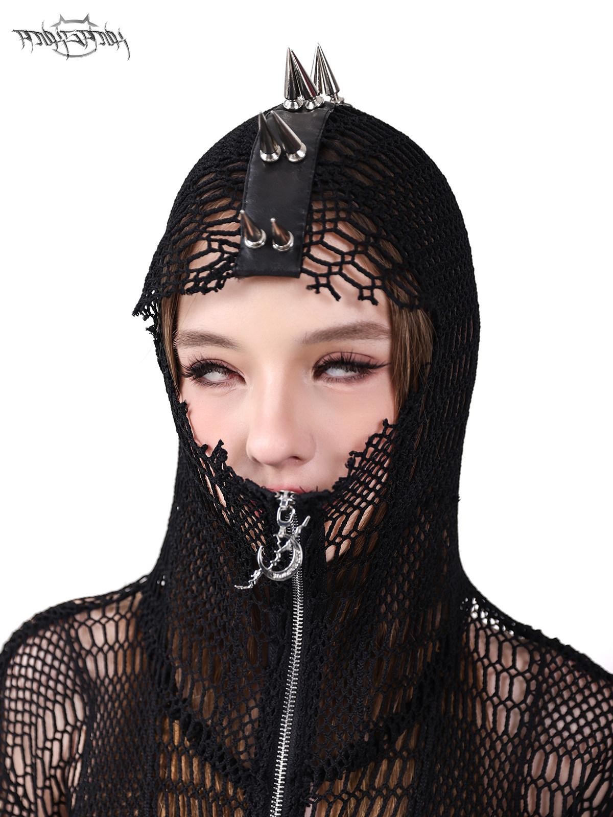 PINKSPINK Studded Patch Hooded Mesh Women's Cotton Long Sleeve T-shirts