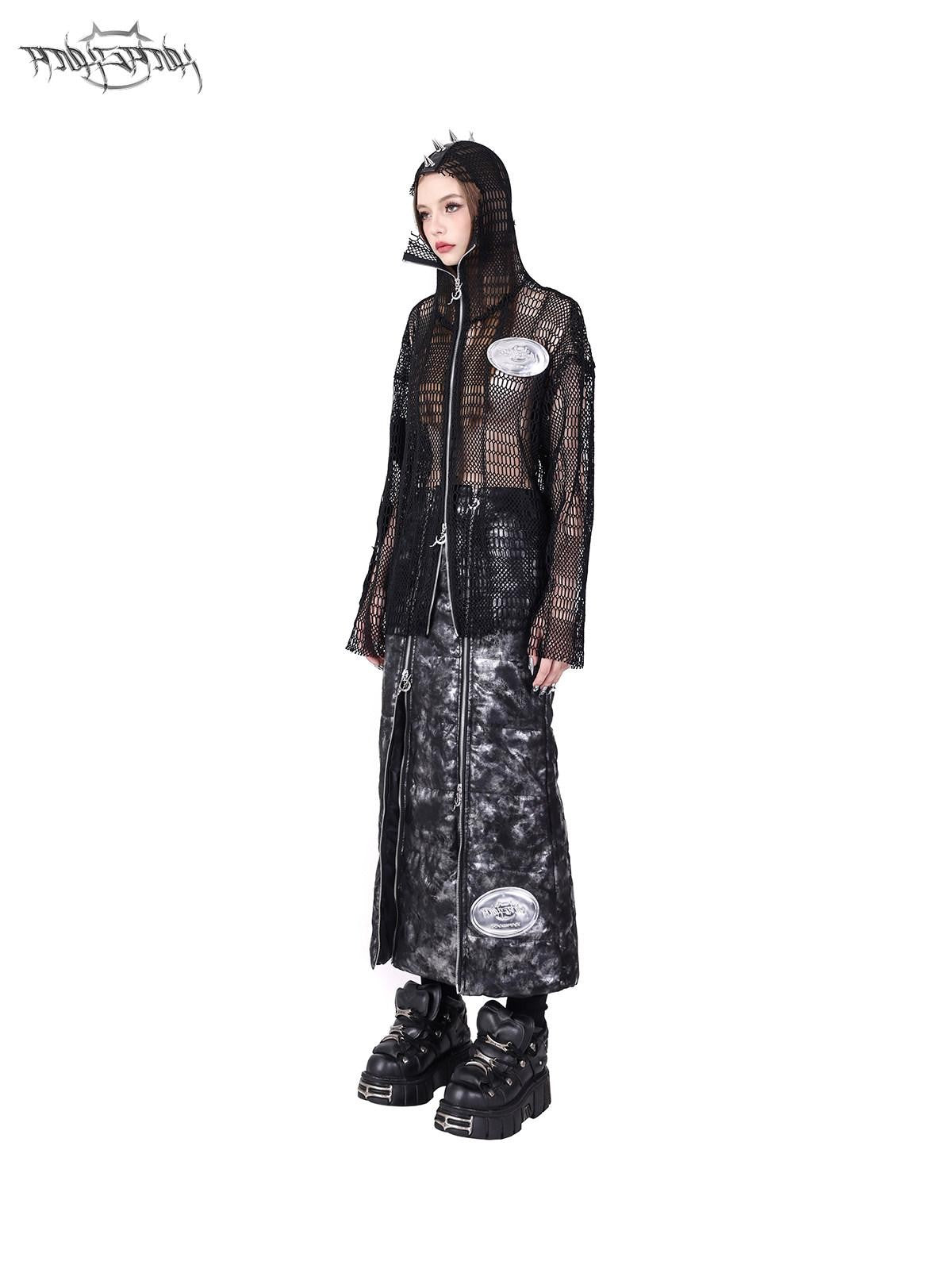 PINKSPINK Studded Patch Hooded Mesh Women's Cotton Long Sleeve T-shirts