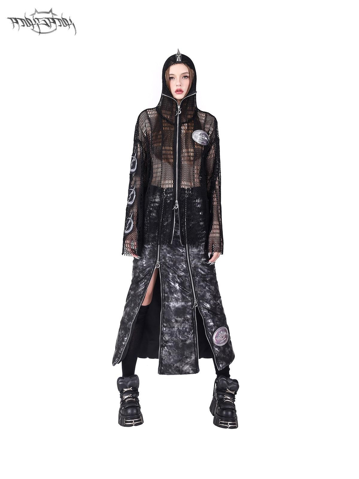 PINKSPINK Studded Patch Hooded Mesh Women's Cotton Long Sleeve T-shirts