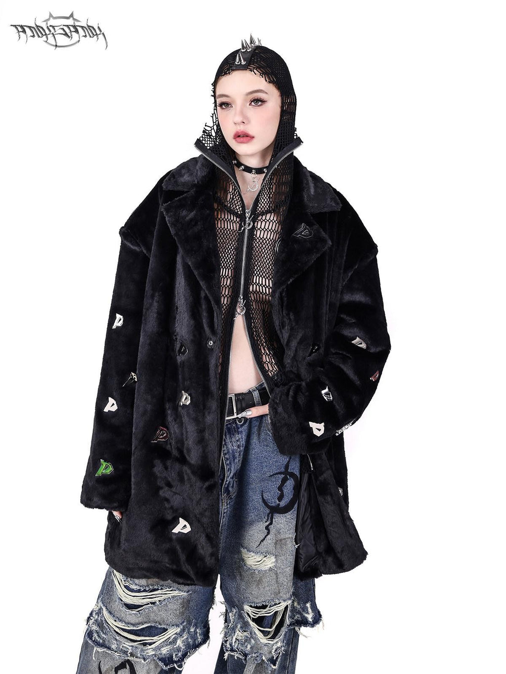 PINKSPINK Studded Patch Hooded Mesh Women's Cotton Long Sleeve T-shirts