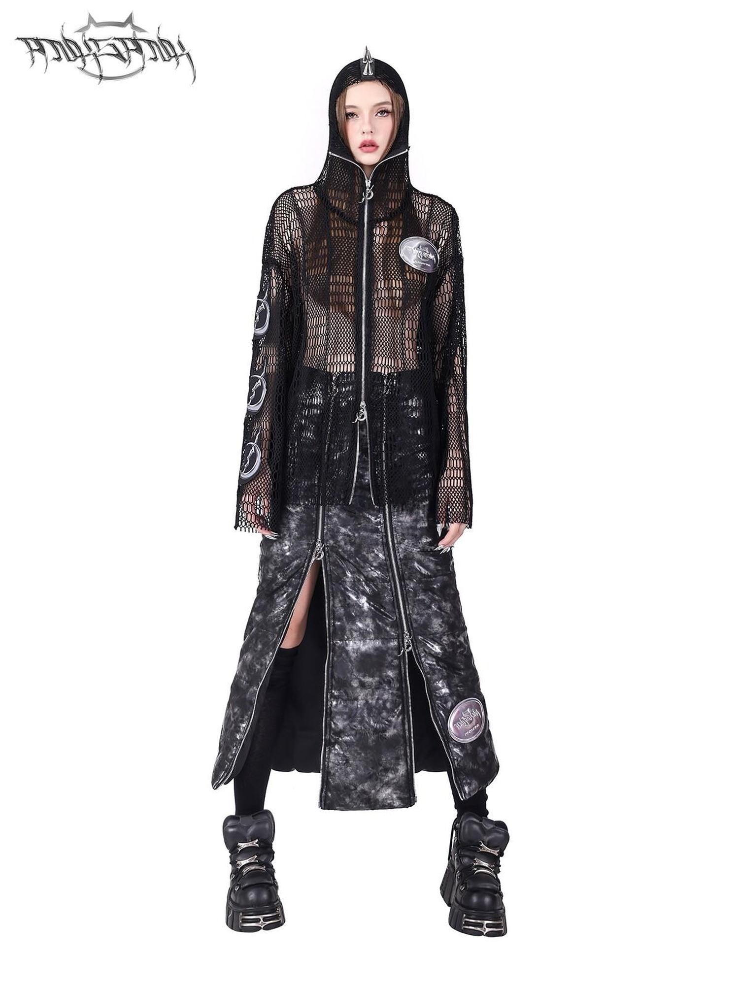 PINKSPINK Studded Patch Hooded Mesh Women's Cotton Long Sleeve T-shirts