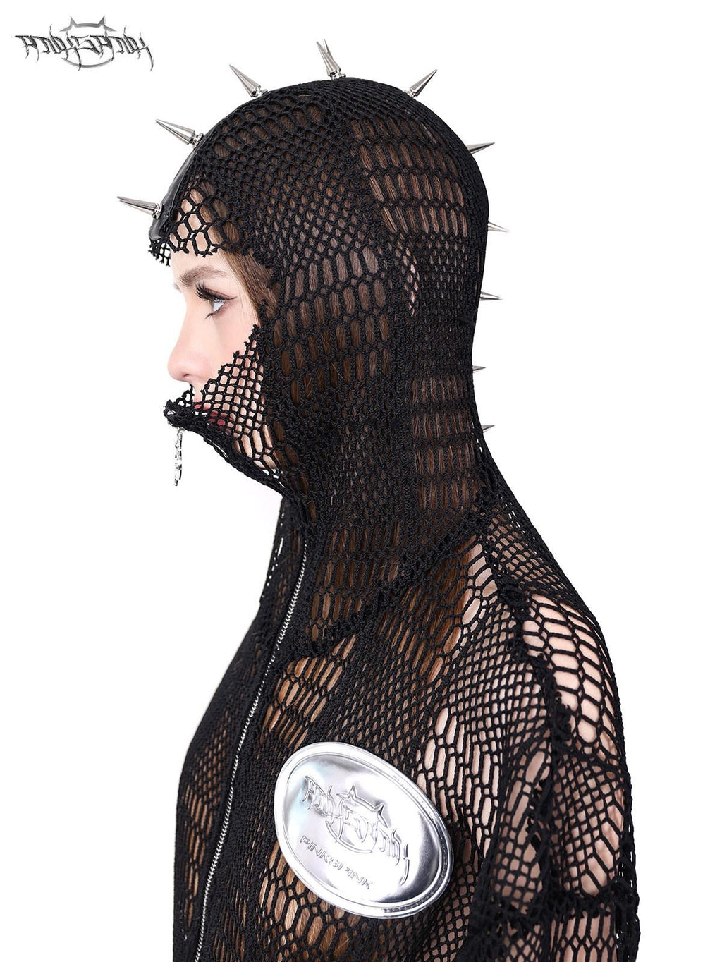 PINKSPINK Studded Patch Hooded Mesh Women's Cotton Long Sleeve T-shirts