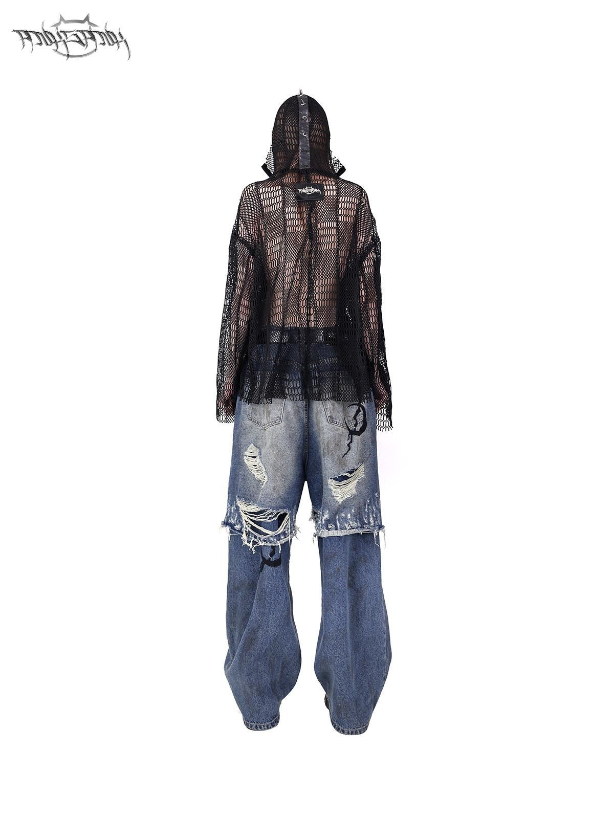 PINKSPINK Studded Patch Hooded Mesh Women's Cotton Long Sleeve T-shirts