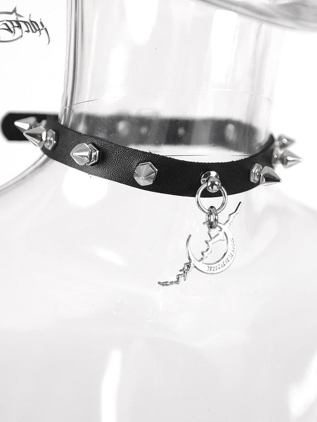 PINKSPINK Studded Punk Rock Electric Moon Pendant Women's Leather Necklaces