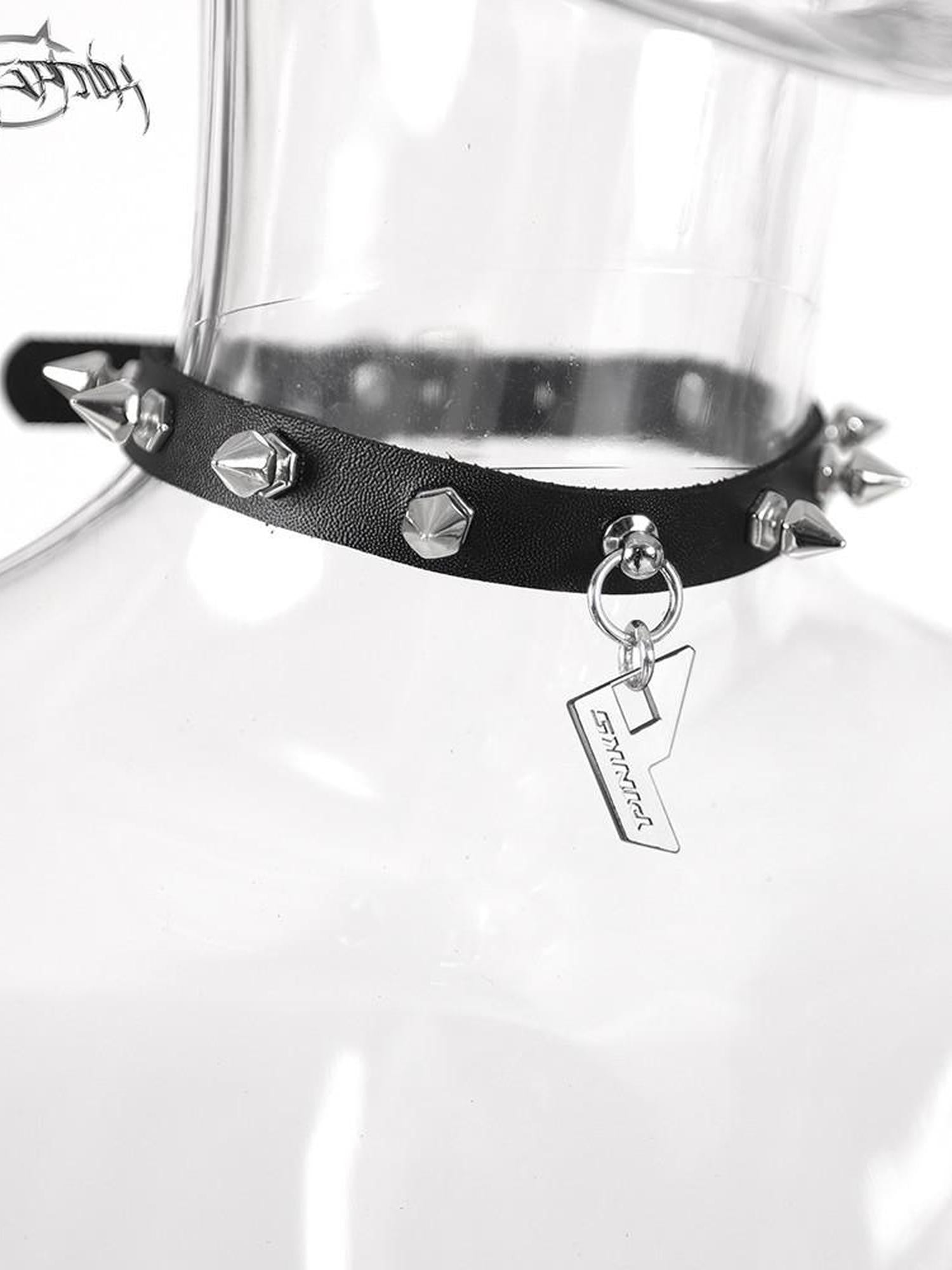 PINKSPINK Studded Punk Rock Electric Moon Pendant Women's Leather Necklaces