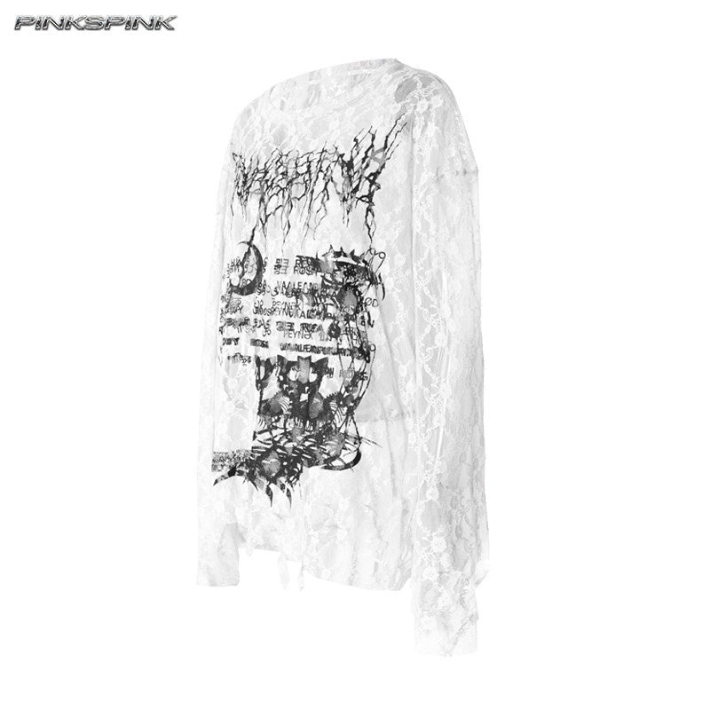 PINKSPINK_Thorn_Cat_Print_Distressed_Lace_Loose_Women's_Cotton_Long_Sleeve_T-shirts_928004952964_MISSTT