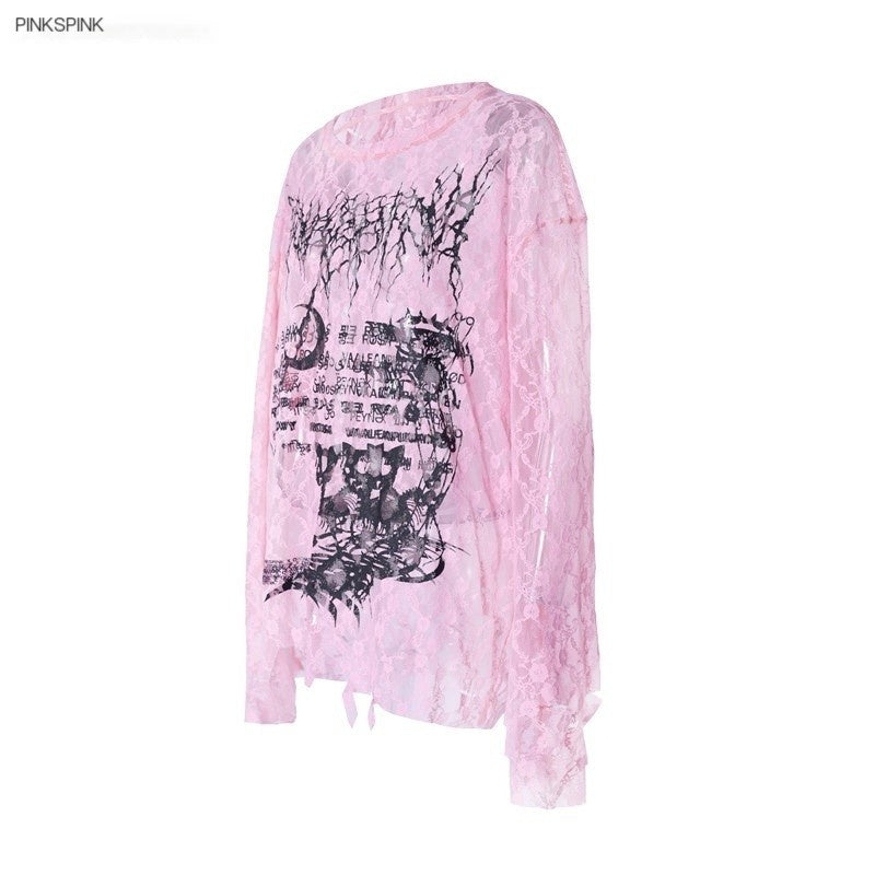 PINKSPINK_Thorn_Cat_Print_Distressed_Lace_Loose_Women's_Cotton_Long_Sleeve_T-shirts_928004952964_MISSTT