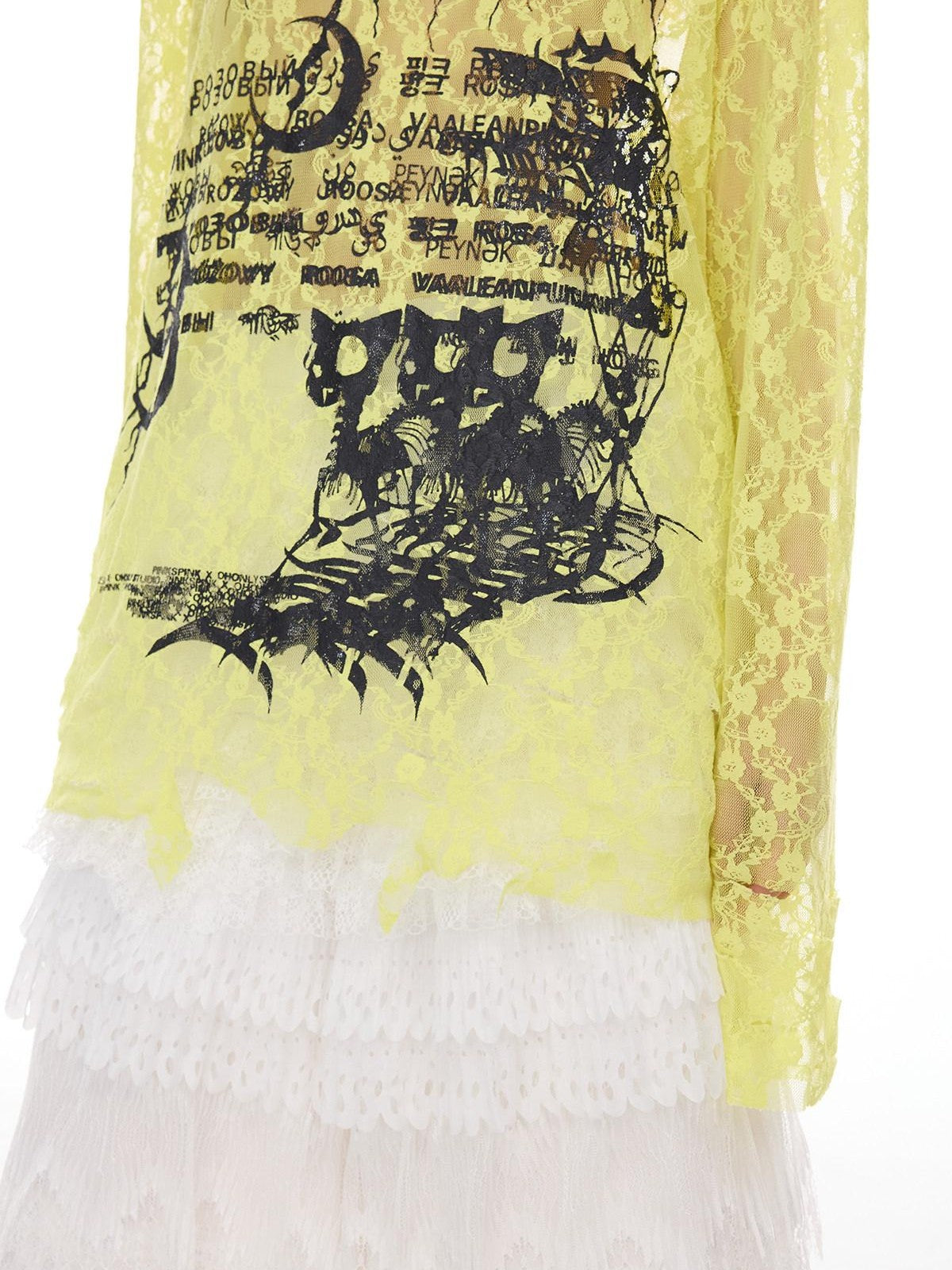 PINKSPINK Thorn Cat Print Distressed Lace Loose Women's Cotton Long Sleeve T-shirts