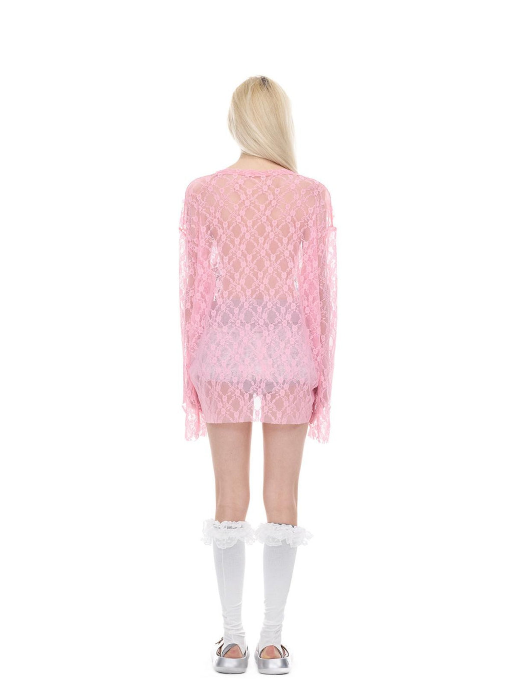 PINKSPINK Thorn Cat Print Distressed Lace Loose Women's Cotton Long Sleeve T-shirts