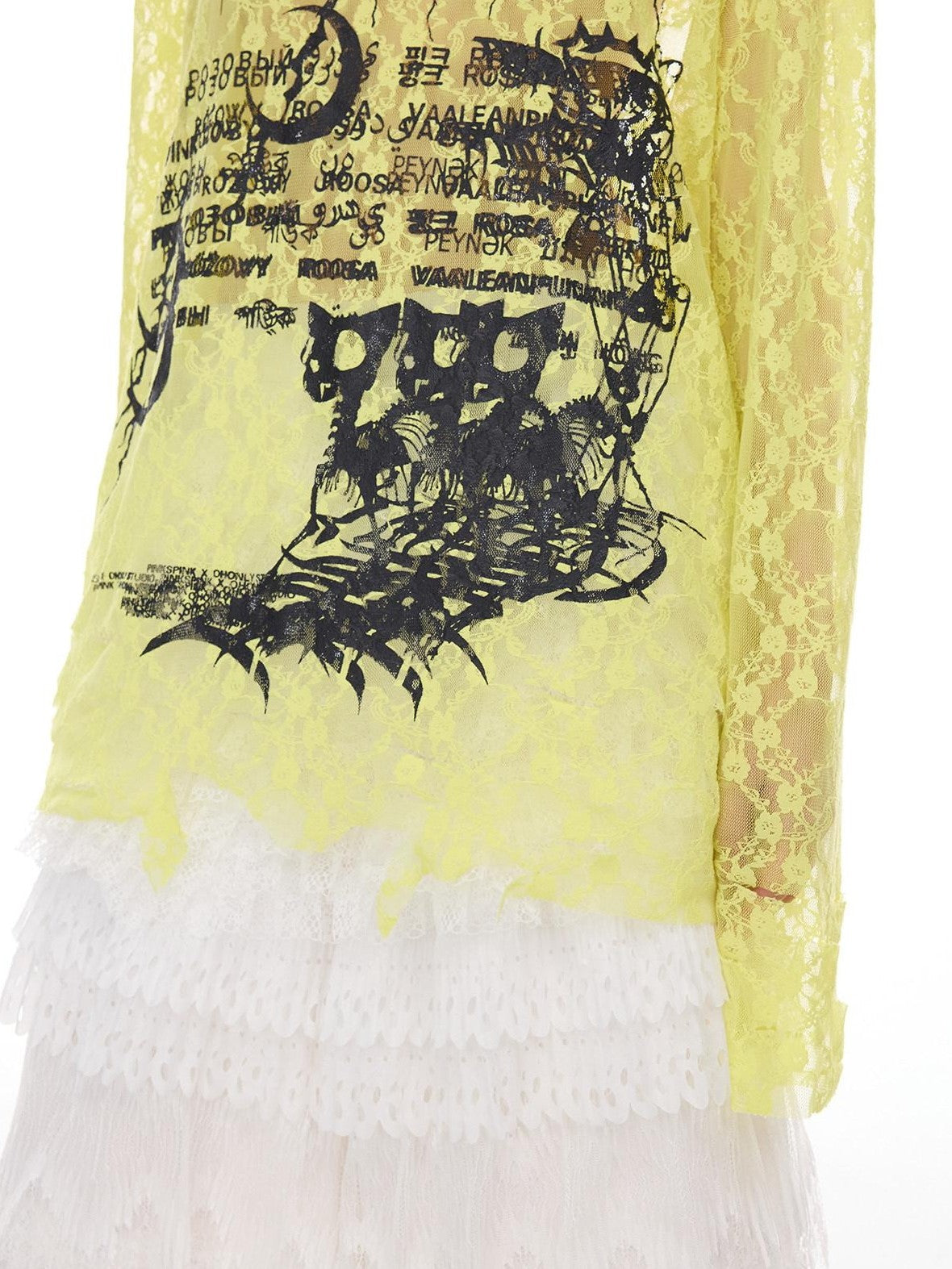 PINKSPINK Thorn Cat Print Lace Distressed Oversized Women's Cotton Long Sleeve T-shirts