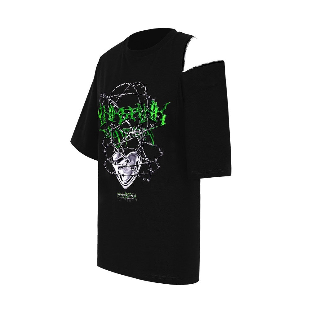 PINKSPINK_Thorn_Heart_Zipper_Punk_Loose_Print_Vine_Women's_Cotton_Off-shoulder_T-shirts_711410195435_MISSTT