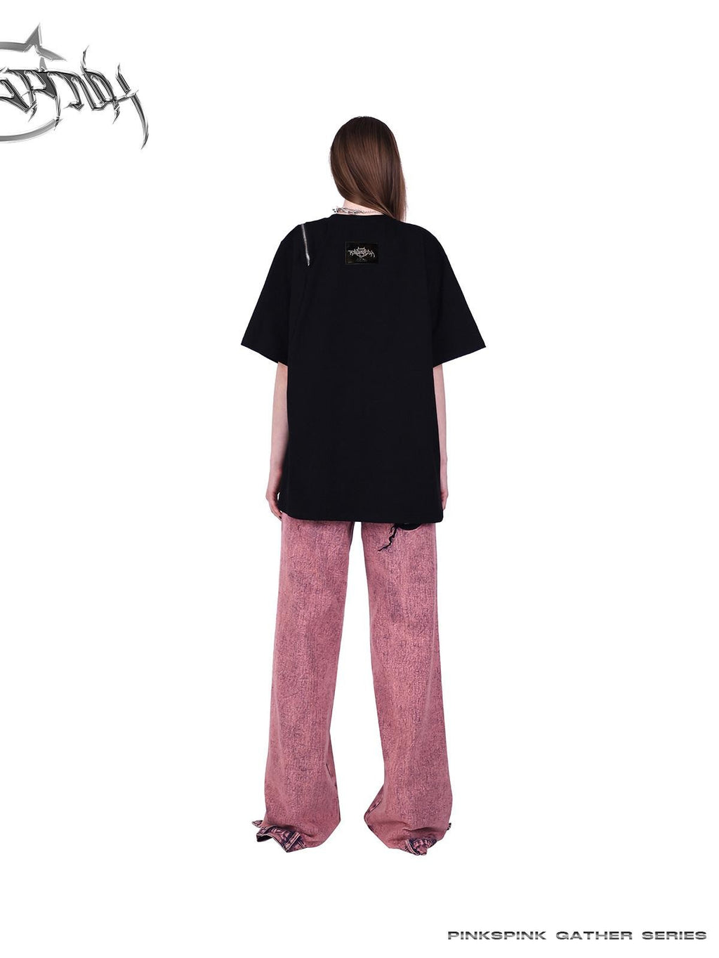 PINKSPINK Thorn Heart Zipper Punk Loose Print Vine Women's Cotton Off-shoulder T-shirts