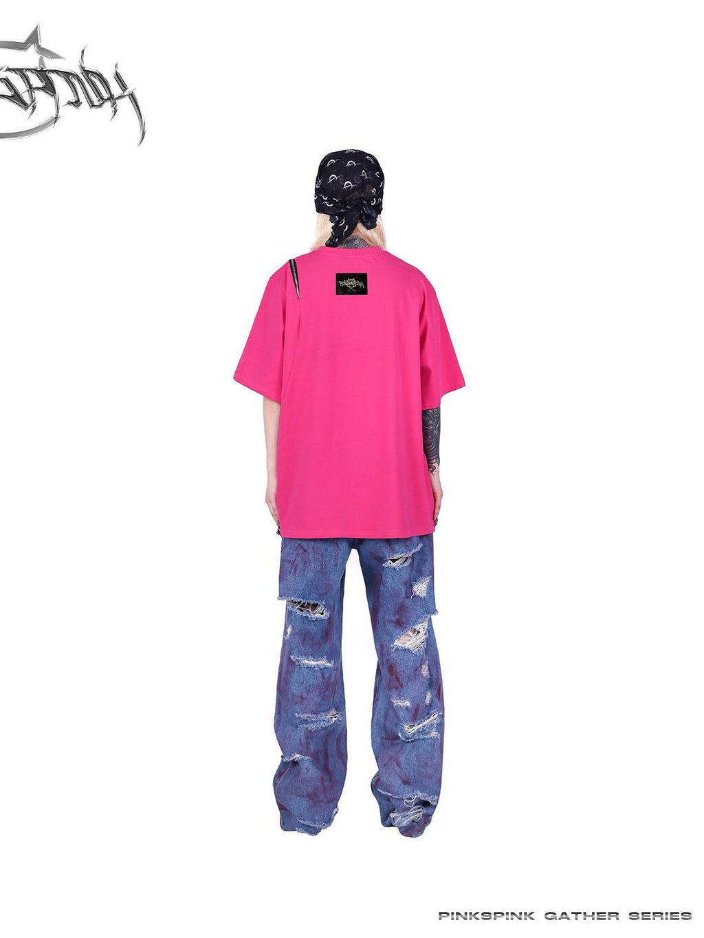 PINKSPINK Thorn Heart Zipper Punk Loose Print Vine Women's Cotton Off-shoulder T-shirts